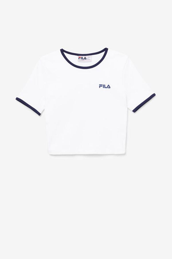 Fila Perla Crop Women's Tops - White/Navy,NZ 609-31460